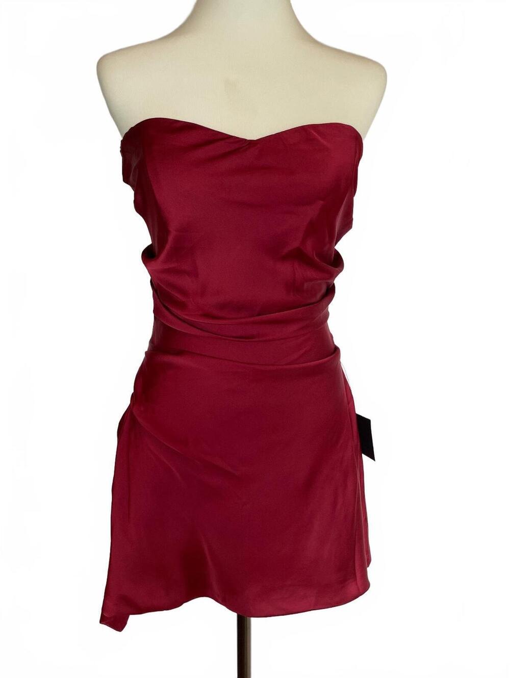 Lulus Wine Red Strapless Satin Mini Dress S NWT Y2K Glam Dark Feminine Bombshell